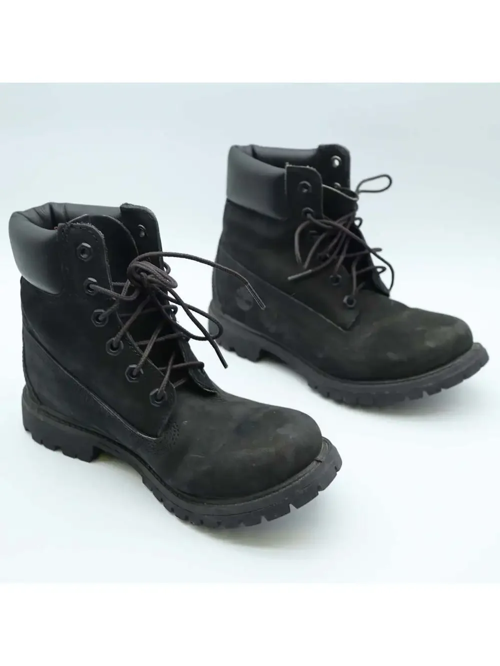 Timberland 6 Inch Premium Waterproof Boots Black Nubuck Leather Mens 6 Eyelet